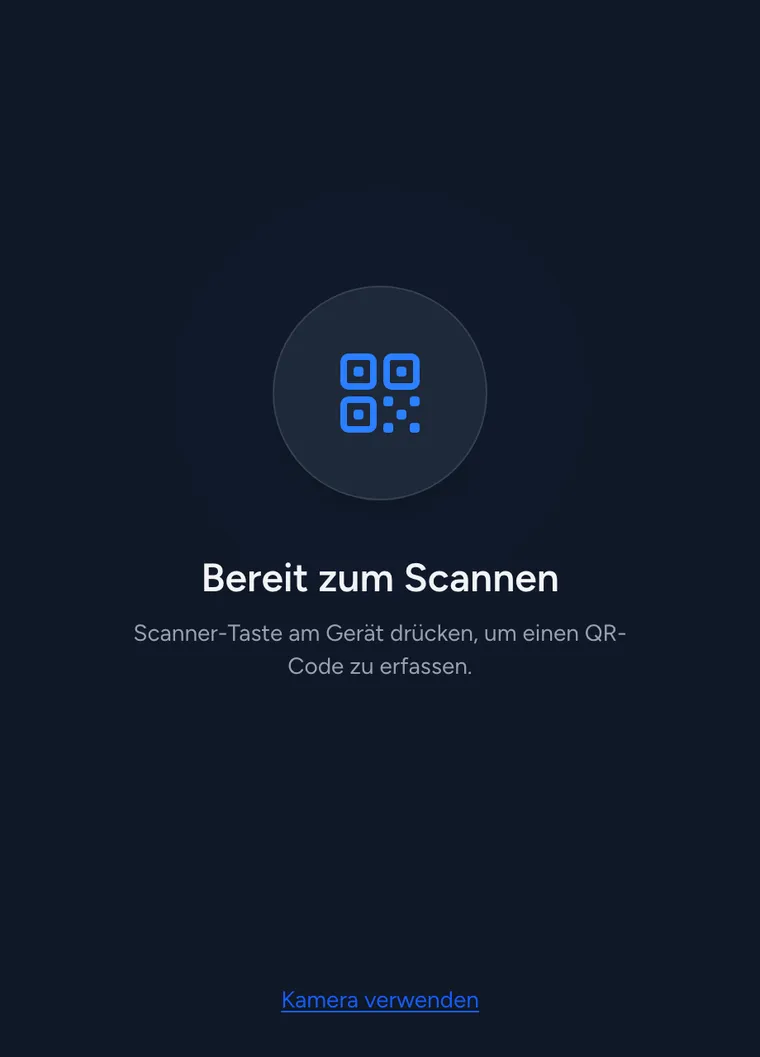 Scan-Seite auf einem Handheld: Auftrag per QR-Code erfassen